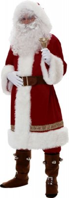 Super Deluxe Old Time Santa Suit with Hood + Free Glasses, & Santa Bag