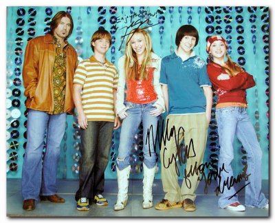 Hanna Montana cast signed by Mile Cyrus & Jason Earls