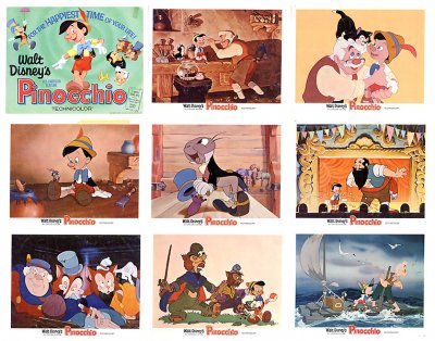 Pinocchio Walt Disney 1971 9 Card in Set with original sleeve