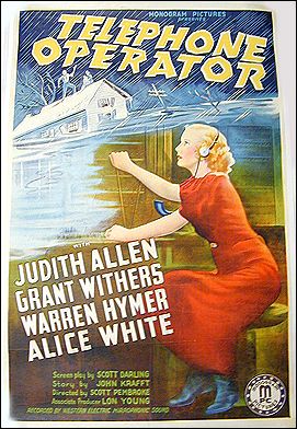 Telephone Operator # 2 Judith Allen Monogram Pictures 1938 ORIGINAL LINEN BACKED 1SH