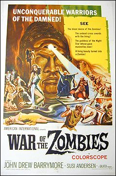 War of the Zombies John Drew Barrymore 1965 ORIGINAL LINEN BACKED 1SH