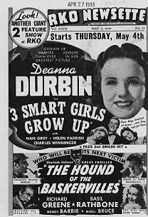 Hound of the Baskervilles Richard Green Basil Rathbone 1939 3 Smart Girls Grow up Deanna Dirbin