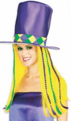 Mardi Gras Top Hat with Hair