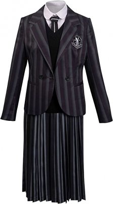 Wednesday Addams Cosplay Girls Nevermore Student Academy Uniform Costume SET, Black, S(110)
