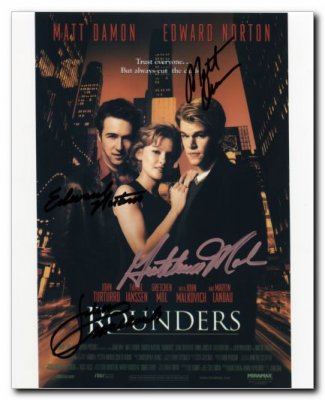 Rounders Signed by Three Matt Damon, Edward Norton, & Gretchen Mol