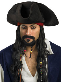 Deluxe Pirates Hat w/ Moustache and Goatee - Adult - Click Image to Close