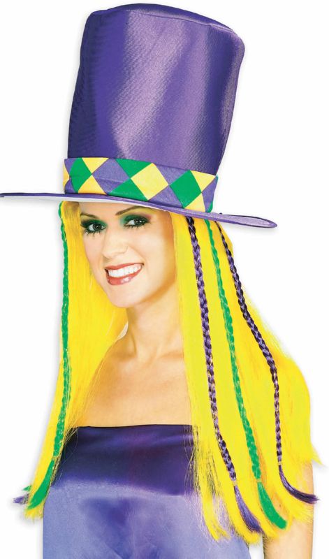 Mardi Gras Top Hat with Hair - Click Image to Close