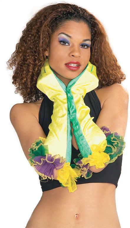 Mardi Gras Tri-Color Velvet Gloves - Click Image to Close