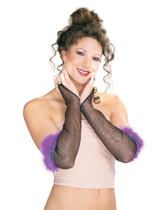 Mardi Gras Black Fishnet Gloves - Click Image to Close