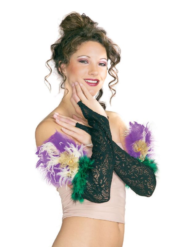 Mardi Gras Black Lace Gloves - Click Image to Close