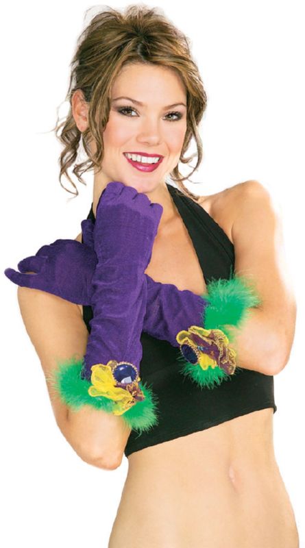 Mardi Gras Purple Velvet Gloves - Click Image to Close