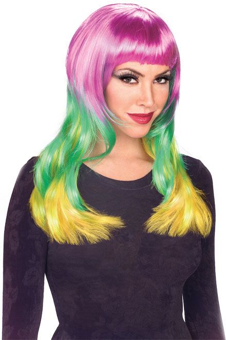 Tri Color Wigs - Mardi Gras Wig - Click Image to Close