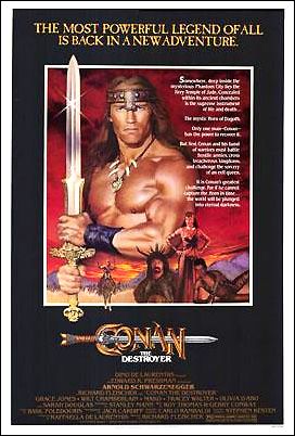 Conan the Destroyer Arnold Schwarzenegger in near mint condition folded ready for linen backing - Click Image to Close