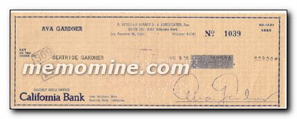 Gardner Ava signed check - Click Image to Close