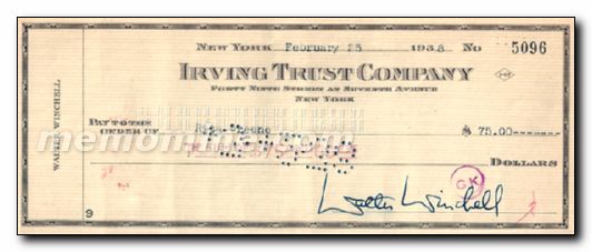 Winchell Walter signed check - Click Image to Close