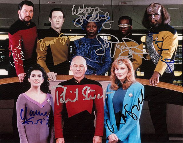 Star Trek Patrick Stewart and crew cast signed all eight - Click Image to Close