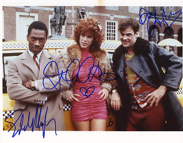 Trading Places Eddie Murphy, Dan Aykroyd, Jamie Lee Curtis Cast signed - Click Image to Close