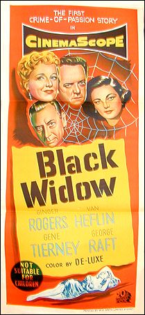 Black Widow Ginger Rogers Gene Tierney George Raft Australian stone litho 1954 - Click Image to Close