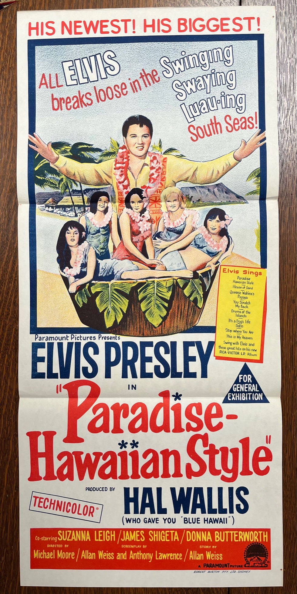 Paradise Hawaiian Style Elvis Presley Austrailian stone litho 13 x 30 1966 - Click Image to Close