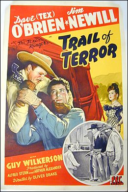 Trail of Terror Dave O'Brian Texas Rangers P.R.C. picture 1943 ORIGINAL LINEN BACKED 1SH - Click Image to Close