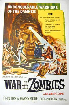 War of the Zombies John Drew Barrymore 1965 ORIGINAL LINEN BACKED 1SH