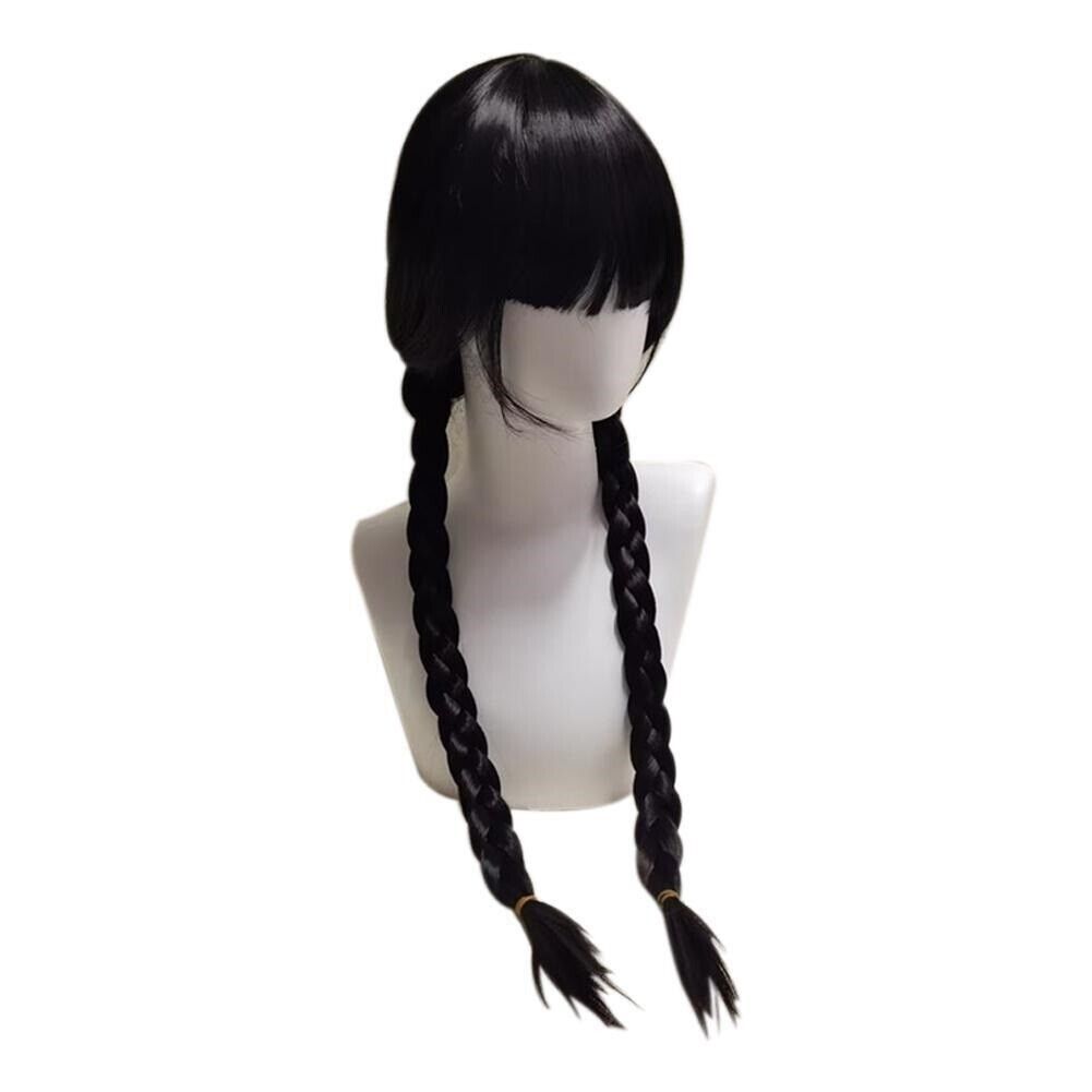 Wednesday Addams Cosplay Deluxe Wig with Bangs and Wig Cap - Click Image to Close