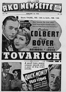 Tovarich Cladutte Colbert Charles Boyer Quick Money Fred Stone