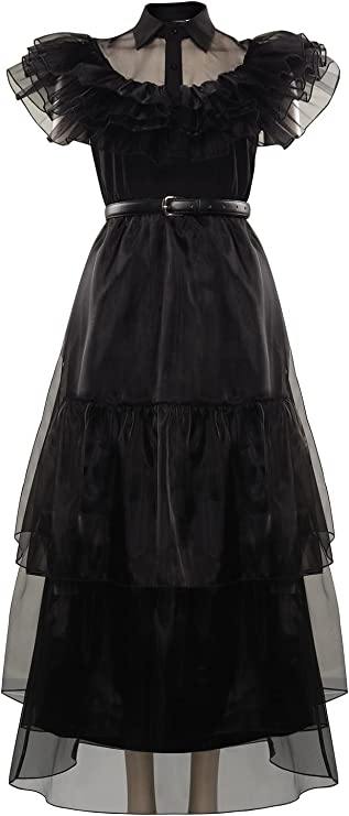 Wednesday Addams Cosplay Adult Costume Dress, Black, M - Click Image to Close