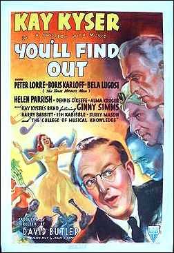 You'll Find Out Kay Kyser Boris Karloff Bela Lugosi 1940 ORIGINAL LINEN BACKED 1SH